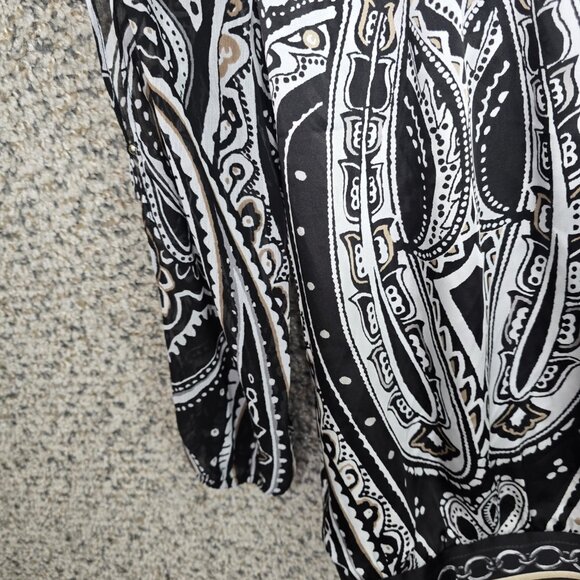 White House Black Market Top Womens 8 Black Paisely‎ Print Satin Blouse Casual - Picture 3 of 7